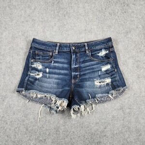 American Eagle Hi-Rise Festival Shorts Women 12 Blue Distressed Super Stretch